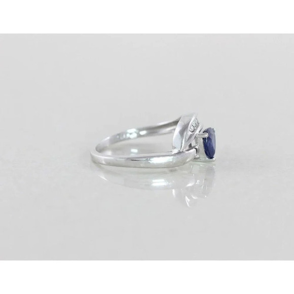 10k White Gold Lab Created Blue Sapphire and Diamond Ring Size 7 1/4 - Picture 5 of 9